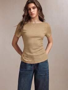 BizChic 收腰可調節繫帶 T-shirt，修身性感百搭上衣，適合通勤、約會、休閒、運動、鄉村風、日常穿著、萬聖節、開學季、派對、生日、婚禮賓客、特殊場合、夏季、秋季、度假、辦公室、外出、海灘、聚會、社交、節日、購物、下午茶、旅行 - 棕色 - 查看 2