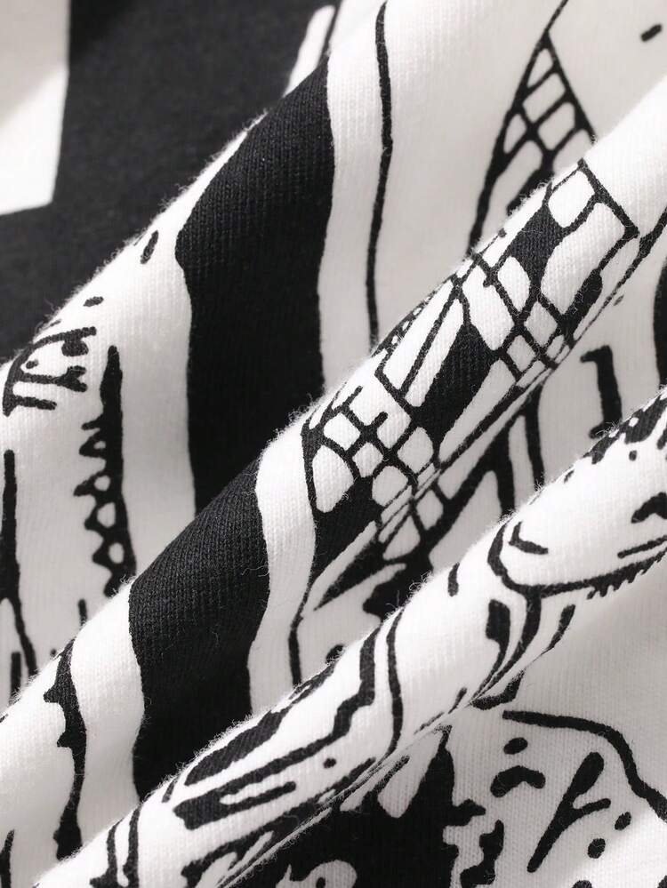 Women's Cartoon Print Round Neck Drop Shoulder Casual Loose T-Shirt
