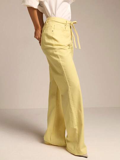 COSMINA Denim Kadınlar için Şık, Çok Yönlü Açık Sarı Yüksek Bel Düz Paça Kot Pantolon, Randevular, İşe Gidip Gelme, Ofis ve İlkbahar Bahçe Günlerinde Günlük Giyim İçin Uygundur.
