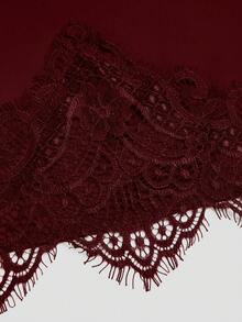 Sweetra Plus Size Women's Brown Satin Lace Patchwork Elegant Slimming Waist Fitted Mini Dress, Soft & Comfortable For Daily Wear, Date, Sexy Mini Skirt, Versatile Elegant Short Dress, Cooling Summer Mini Skirt - Burgundy - View 8