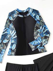 Swim Mulvari Bộ đồ đi biển mùa hè thoải mái dành cho nữ, họa tiết cây nhiệt đới, gồm 3 món: Áo hai dây, áo bikini và váy có khóa kéo. - Nhiều màu - Xem 7