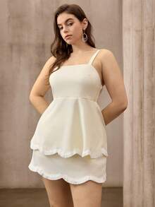 Flouryn New Arrival Spring/Summer Spaghetti Strap Brown Tank Top Ruffle Hem Skirt Set, Plus Size Gym - Yellow - View 4