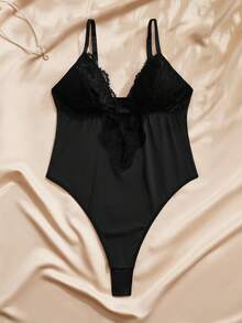 Charlaine Bộ jumpsuit ren đen cổ chữ V sâu gợi cảm dành cho nữ, không gọng, ôm sát thoải mái, không xuyên thấu. - màu đen - Xem 10