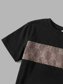 SHEIN 2件套男童夏季休闲字母印花T恤和裤子套装 - 彩色 - 查看 5