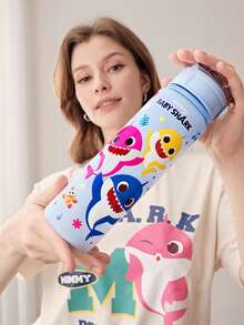 BABY SHARK X SHEIN Botella de agua de 750 ml / 25 oz con pajita de silicona y tapa a prueba de derrames, adecuada para viajes, turismo y uso escolar - Celeste - Ver 7