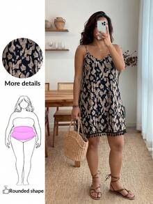 Plus Size Vacation Spaghetti Strap Summer Boho Dress With Fringe Hem,Beach Dress Sundress,Holiday Outfits Party - Multicolor - View 2