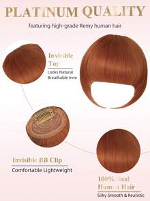 Tóc mái kẹp 100% tóc thật, màu đỏ đồng, size 33, kiểu tóc mái kẹp có phần thái dương, tóc mái giả bằng tóc thật, trông tự nhiên, phù hợp cho nữ, dùng hàng ngày. - S33 - Xem 3