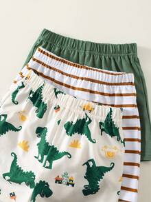 SHEIN Bộ 3 món đồ chơi trẻ em unisex cho bé trai/bé gái, áo ba lỗ và quần short in hình khủng long dễ thương, quần áo mùa hè cho bé trai. - Màu xanh lá cây đậm - Xem 6