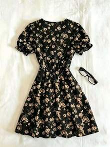 Franclia Women's Peter Pan Collar Floral Print Short Sleeve Dress - Multicolor - View 2
