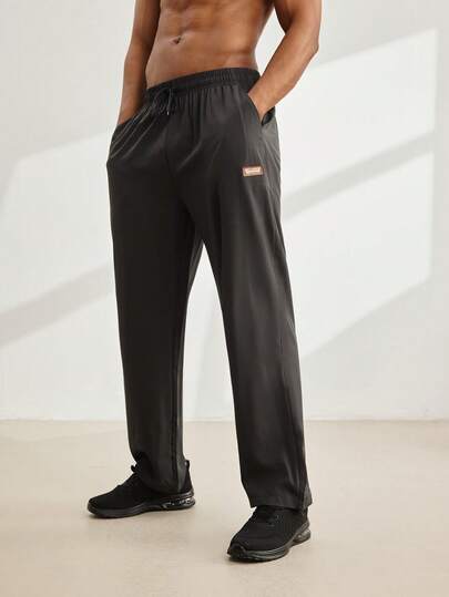Driftmere 1pc Men's Ice Silk Casual Pants, Summer Loose Straight Leg Sports Fitness Trousers, Quick-Dry Breathable Drawstring Design, Versatile Commuter Pants, Summer