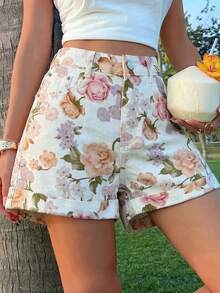 Livesso Quần short denim cotton trắng cạp cao in họa tiết, kiểu dáng thường ngày, thích hợp cho kỳ nghỉ, đi biển, dự tiệc, kỳ nghỉ hè. - trắng - Xem 4