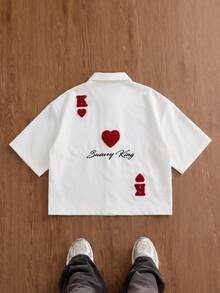 Manfinity Unisex Camisa casual de manga corta con bordado de letra para hombres, de solapa sencilla - Blanco - Ver 6