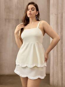 Flouryn New Arrival Spring/Summer Spaghetti Strap Brown Tank Top Ruffle Hem Skirt Set, Plus Size Gym - Yellow - View 5