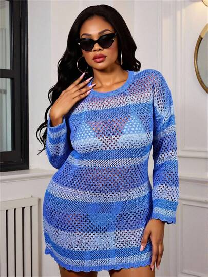 Maweii Áo choàng đi biển dễ thương cho phụ nữ cỡ lớn Áo choàng đi biển tay dài rộng rãi màu hồng gradient cỡ lớn