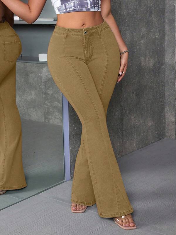 SHEIN ICON Pantalones acampanados de lavado casual de moda para mujer de talla grande