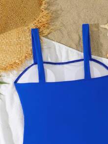 SHEIN Nouveau maillot de bain une pièce bleu marine unicolore avec côtés ajourés, convient aux adolescentes, à la plage, aux vacances d'été, aux fêtes de natation - bleu indigo - Voir 4
