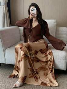 Vibekara 大码女士印花浪漫连衣裙配披肩两件套 - 彩色 - 查看 1