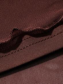 DAZY Solid Color Fitted Bodycon Knee-Length Contrast Mesh Elegant Sexy Summer Skirt Skort For Women Vacation - Brown - View 7
