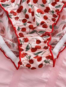 PetitDoll 1件甜樱桃印花网纱荷叶边比基尼内裤 - 彩色 - 查看 5