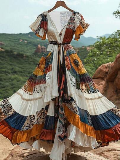 GlowEve 女士度假休闲撞色印花连衣裙