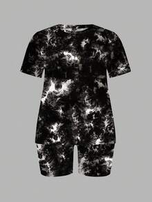 Slaydiva Bộ đồ 2 món dành cho nữ cỡ lớn: Áo thun cổ tròn tay ngắn nhuộm tie-dye và quần short. - Nhiều màu - Xem 7