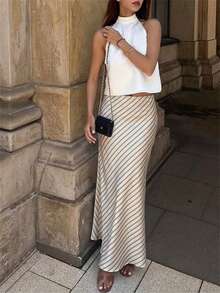 Aloruh Women's Elegant Low Waist Striped Print Fishtail Skirt - Multicolor - View 3