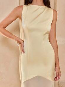 Enchnt Summer Romantic Women's Yellow Satin Backless Sleeveless Maxi Dress,Sweet&Elegant Dresses For Wedding, Vacation&Party&Date&Easter&Social&Going Out, Bridal Shower Dresses,Summer Outfit Women,Summer Dresses For Women - Light Yellow - View 4