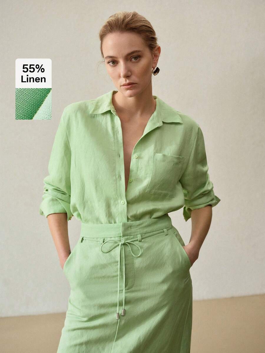 MOTF PREMIUM LINEN BUTTON UP POCKET SHIRT - Green - View 2