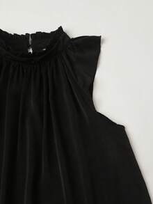 Velvienne 时尚优雅领结仿丝无袖荷叶边下摆衬衫 - 黑色 - 查看 5