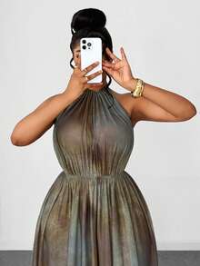 Maweii Plus Size Women Sexy Mesh Digital Print Halter Tie Backless Dress, Suitable For Summer Vacation - Multicolor - View 3