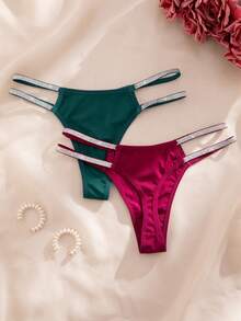 Set de 5 tangas de mujer de lujo con cinta plateada, cómodos y sexys, multicolor - Multicolor - Ver 5