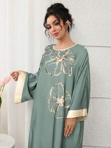 Al Najma Women's Casual Floral Print Round Neck Dress, Suitable For Gatherings And Outings - Green - View 5