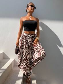 SHEIN SXY 女士腰部纽扣设计斑马纹哈伦裤 - 彩色 - 查看 8