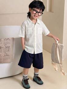 Dazy Kids Boys Loose Fit Turndown Collar Short Sleeve Shirt - Beige - View 6