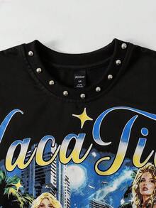 ROMWE MEN Street Life Men's Printed Rivet Loose Tank Top - Black - View 2