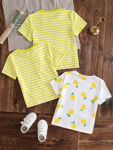3pcs/Set Girls Toddler Digital Print Short Sleeve Round Neck T-Shirts, Spring/Summer - Multicolor - View 2