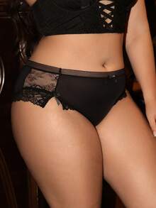Divavoom 1件加大码女士蕾丝拼接内裤 - 黑色 - 查看 3