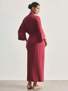 Ocili Comfortable Lace Robe For Women - Burgundy - View 3