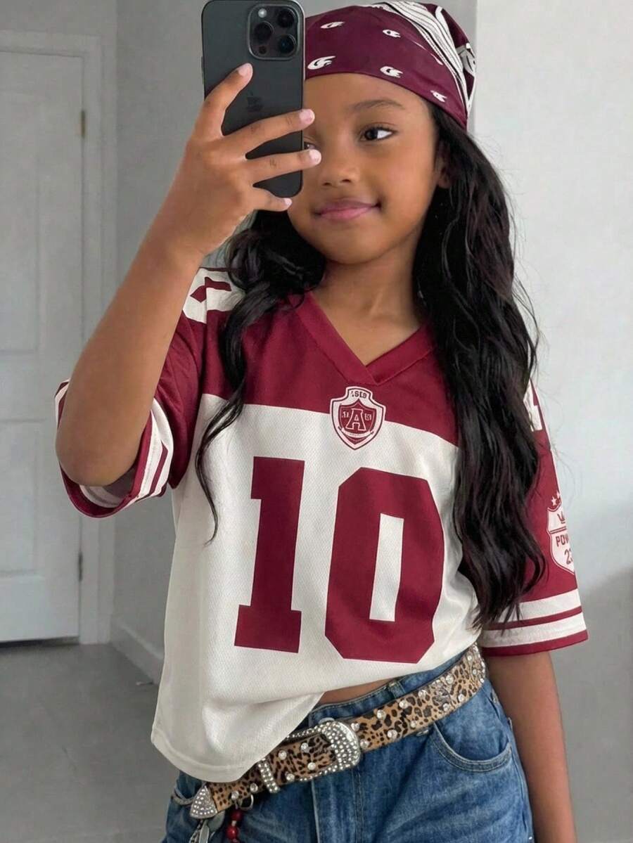 Coolane Kids Camiseta holgada de malla transpirable con gráficos casuales de estilo urbano y deportivo para niñas preadolescentes en verano - Multicolor - Ver 1