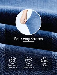 SHEIN CURVE+ Quần jean denim dệt kim co giãn dáng thường ngày dành cho nữ cỡ lớn - Rửa nhẹ - Xem 4