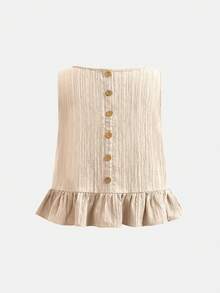 SHEIN 少女春夏休闲度假时尚编织纹理蓝色无袖上衣搭配直筒裤套装，适合度假、派对、优雅场合、返校季、春季野餐、日常穿着。 - 卡其色 - 查看 8