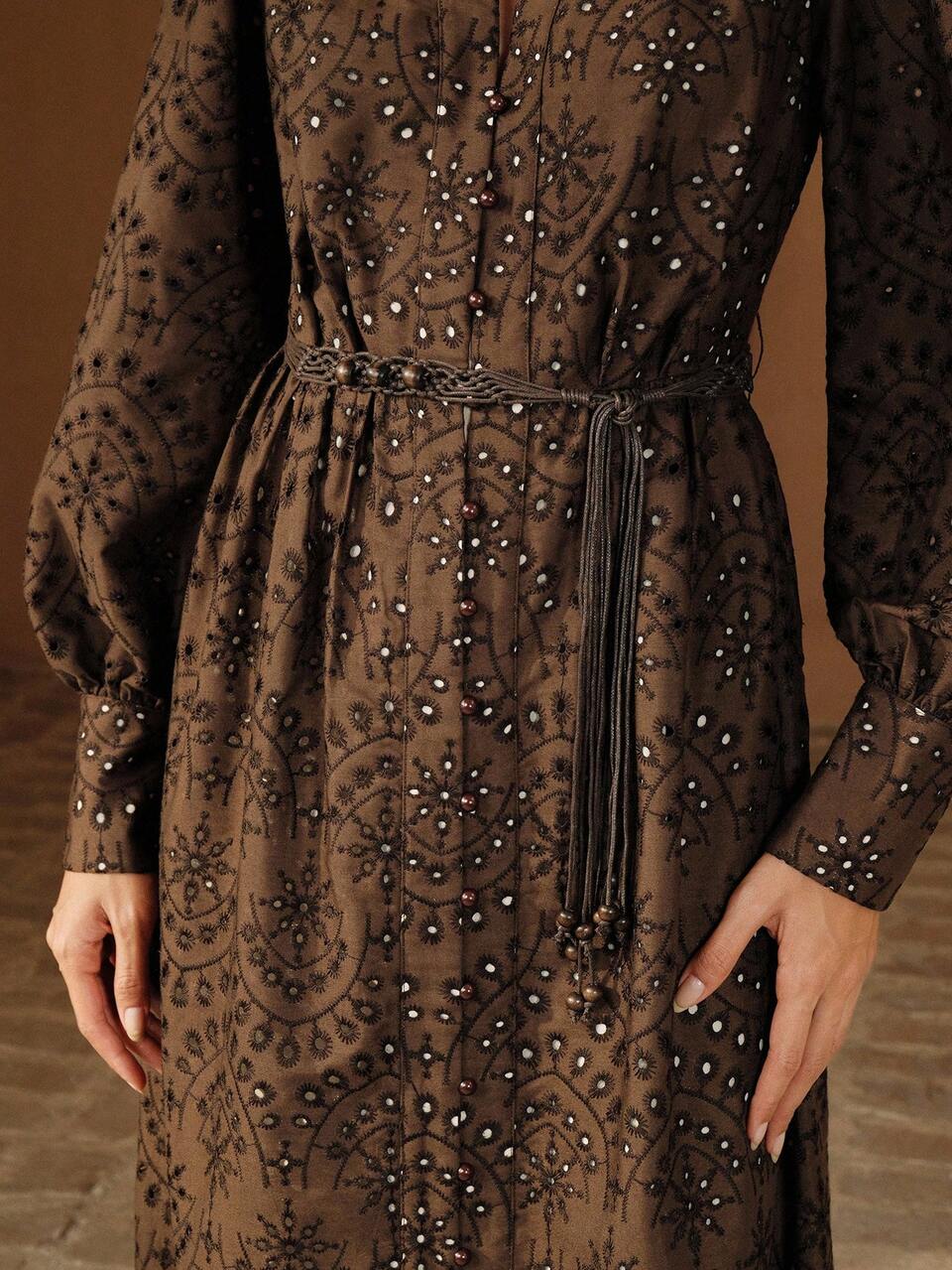 Anewsta Elegante vestido de verano con cuello mao, bordado de encaje y cintura estrecha, adecuado para primavera y verano