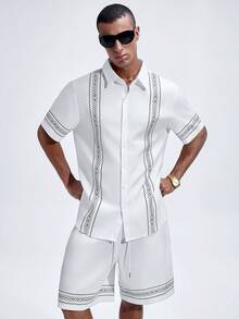 NobleFwd Men's Summer Vacation Geometric Print Short Sleeve Shirt And Shorts Set - Multicolor - View 4
