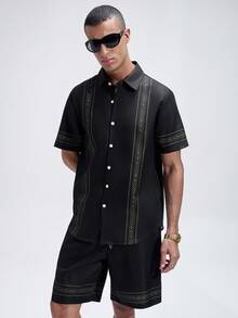 NobleFwd Graphic Print Short Sleeve Shirt And Drawstring Waist Shorts Set For Men - Multicolor - View 3