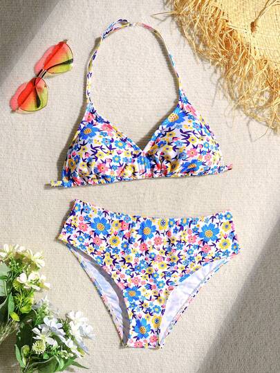 SHEIN Tween Girls Tankinis Random Ditsy Floral Printed Beachwear Set For Summer