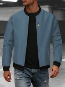 Manfinity Homme Men's Zipper Casual Versatile Daily Wear Long Sleeve Jacket - Dusty Blue - View 2