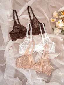 3pcs/Set Women's Lace Underwire Comfortable Plus Size Bras - Multicolor - View 5