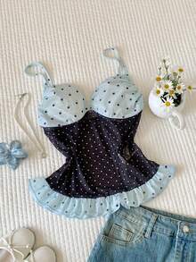 Comfortcana 2026 New Arrival Spring/Summer Women's Summer Casual Colorblock Polka Dot Print Camisole Festival Outfits For Women Festival Outfits For Women Festival Outfits For Women Beach Outfit For Women Vacation Outfits Women Y2k Peplum Top Polka Dot Top - Multicolor - View 3