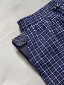STYNVO Men's Plaid Wide Leg Pants, Blue Checkered Trousers, Drawstring Waist, Loose Fit, Streetwear, Casual Pants Relaxed Pants Men Man Clothes Pants Beach Outfit For Men Pants Pattern Pants Graphic Pants Wide Leg Pants Men Streetwear Pants Stitch Pants - Blue - View 5