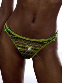 LYSMO Women's Vacation Beach Striped Low-Waist Swimsuit Bottom - Multicolor - View 7